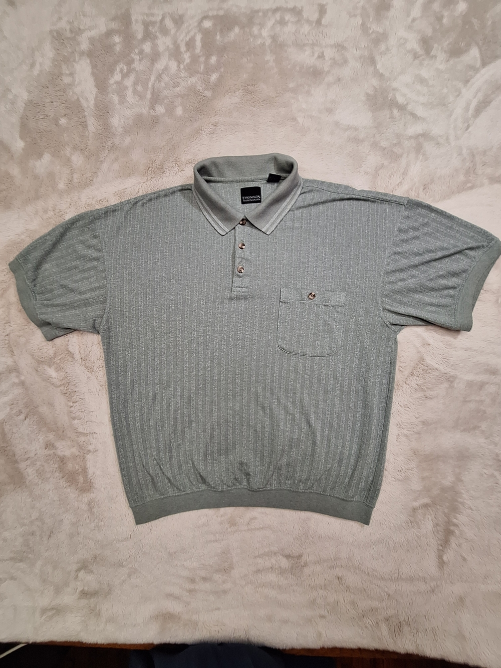 Thomson Shirtmakers Men's Green Striped Knit Polo Shirt 2XL Short Sleeve